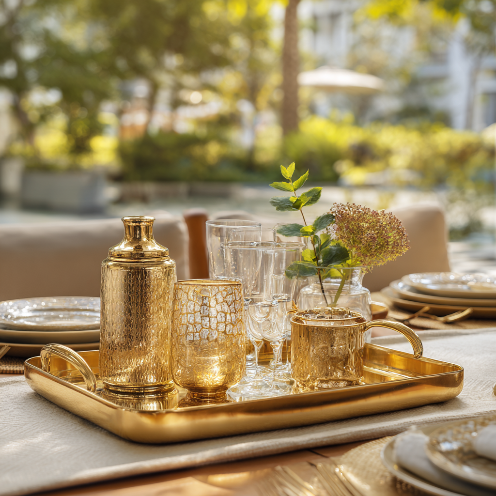 ⁦طقم صوانٍ مستطيلة ذهبية فاخرة بنقوش وزخارف⁩ - الصورة ⁦8⁩