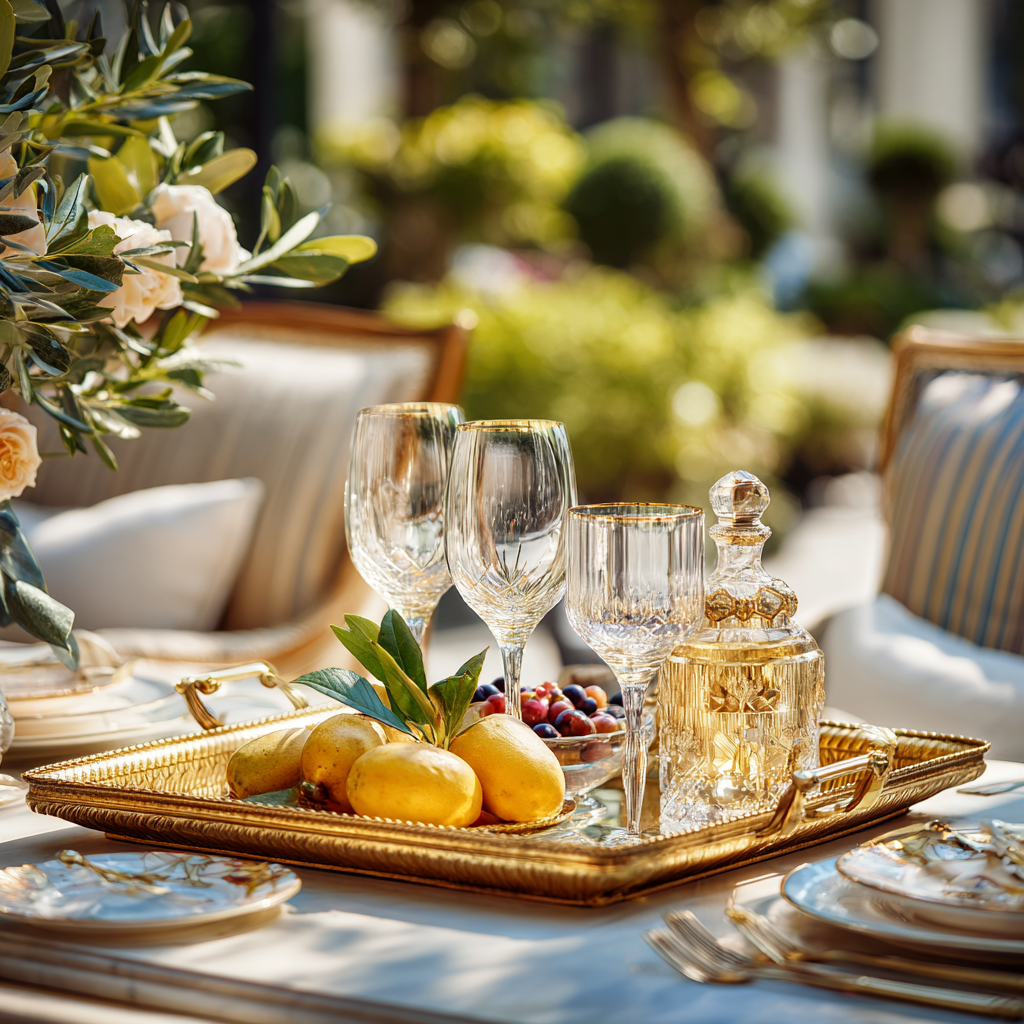 ⁦طقم صوانٍ مستطيلة ذهبية فاخرة بنقوش وزخارف⁩ - الصورة ⁦7⁩