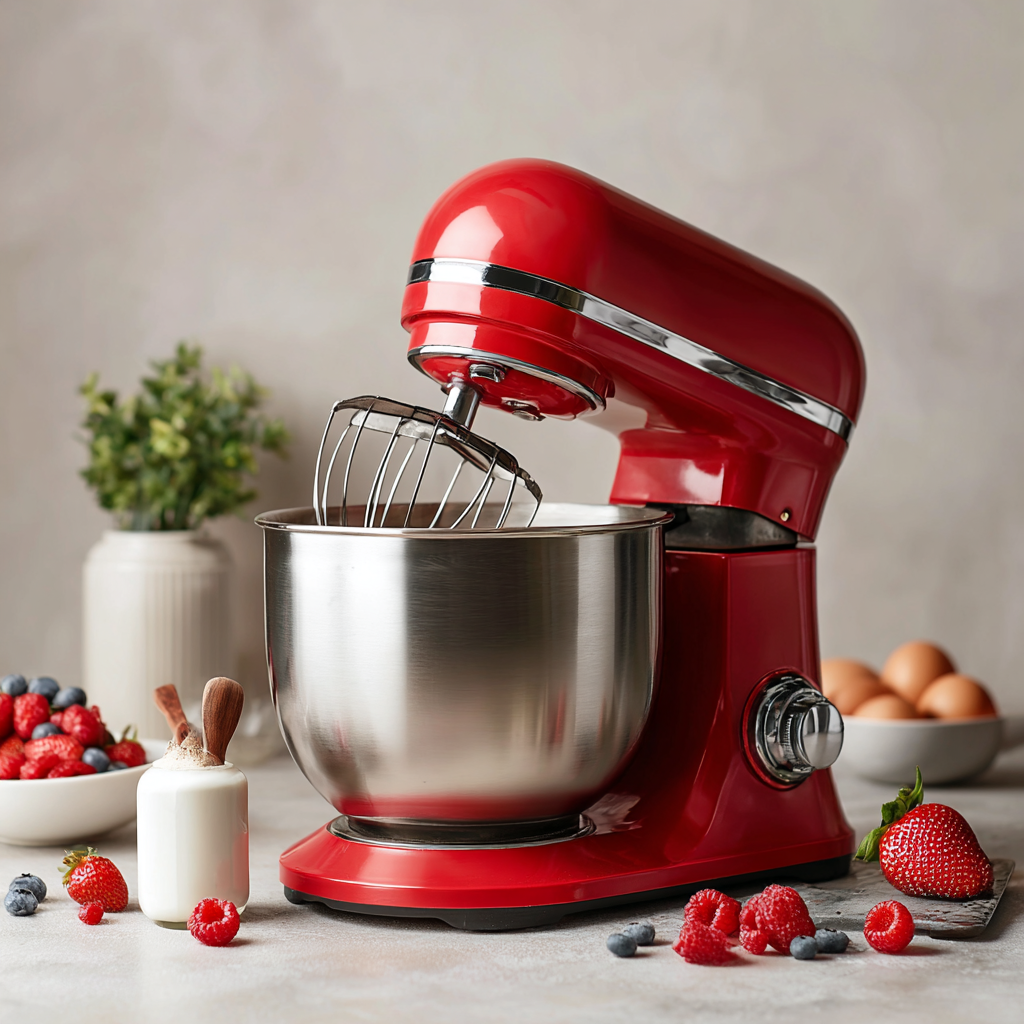 ⁦عجانة كهربائية باللون الأحمر مع وعاء ستانلس ستيل⁩ - الصورة ⁦5⁩