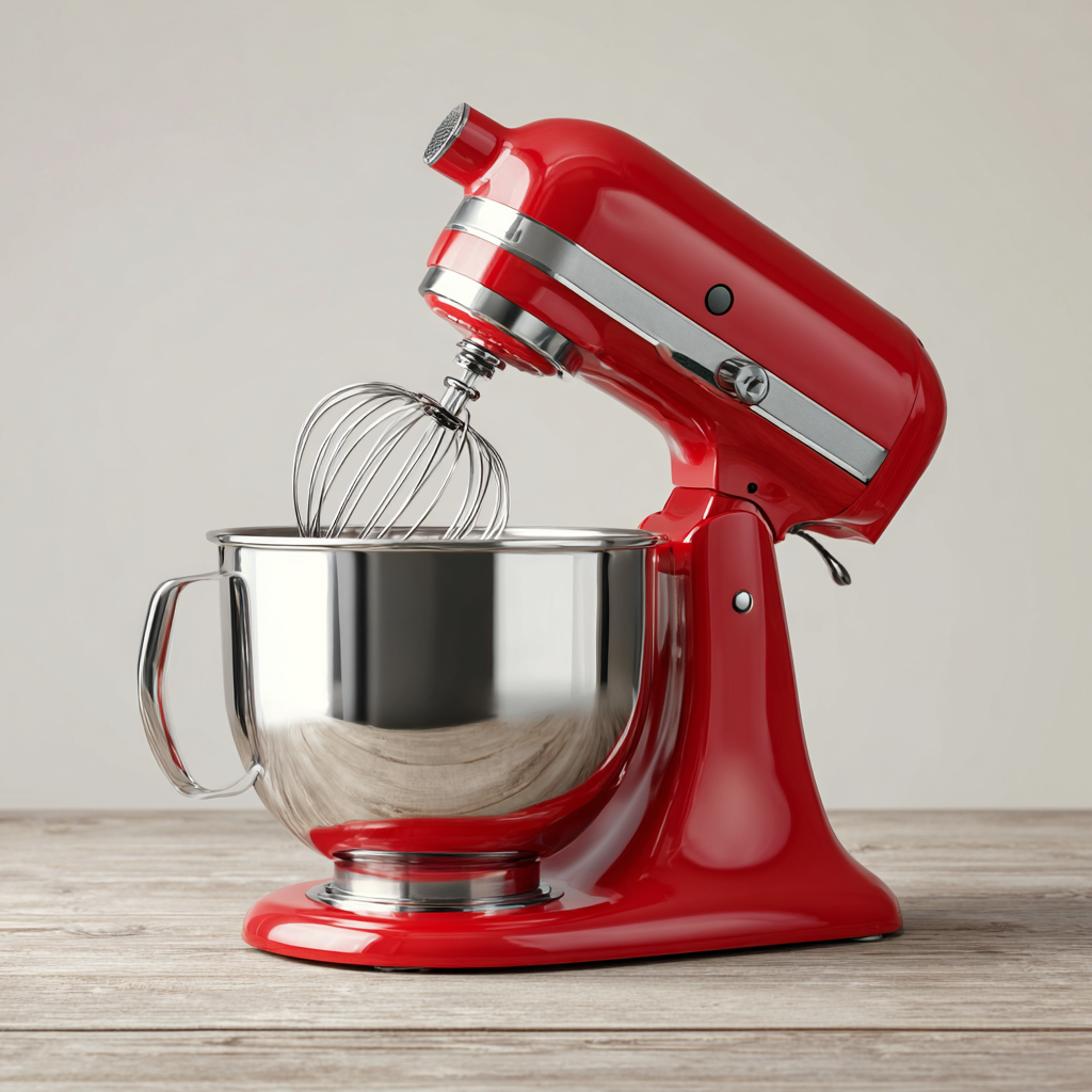 ⁦عجانة كهربائية باللون الأحمر مع وعاء ستانلس ستيل⁩ - الصورة ⁦2⁩