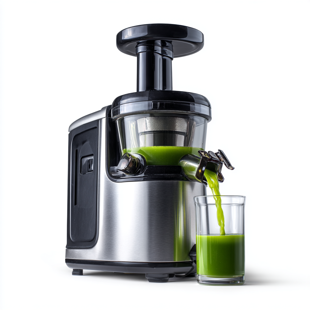 عصارة فواكه كهربائية حديثة (Juicer Machine) باللون الرمادي/الأسود مع ستانلس ستيل